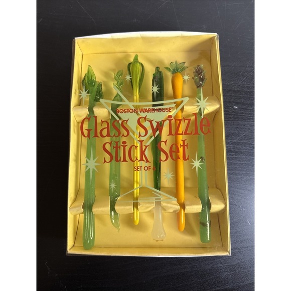 Boston Warehouse Other - Boston Warehouse 2002 Retro Glass Swizzle Sticks Set Of 6 Vegetables